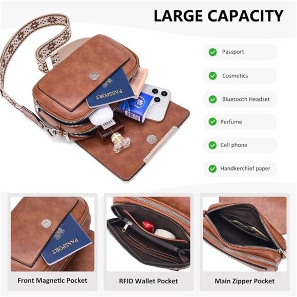 Small Crossbody Bag with Card Slots Brown - Picture 4 of 6